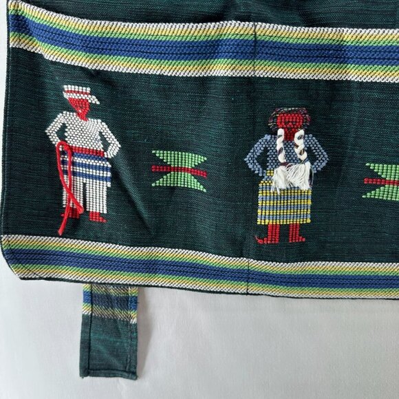 Hand Made Half Apron Native American Aztec Smock Tie Waist Pocket Kitchen Green - Picture 4 of 9